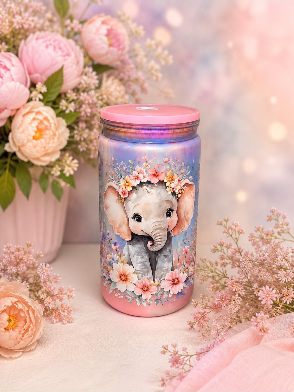 Dream Blossom Baby Elephant GlitterSip™ Snow Globe Tumbler